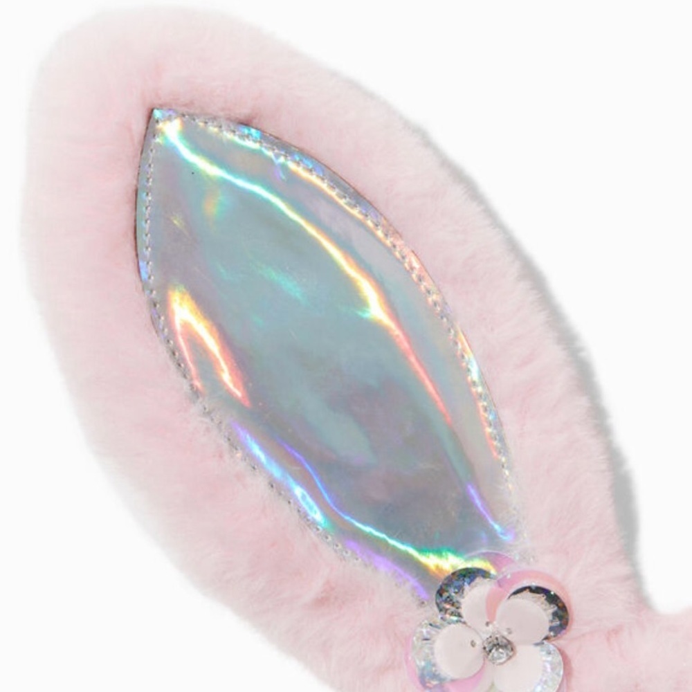 CLAIRES Pink Plush Iridescent Bunny Ears (x2) Costume Dress Up - Picture 3 of 5